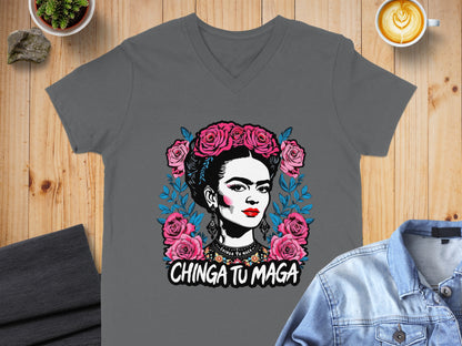 Chinga Tu Maga Graphic V-neck Tee Shirt Product