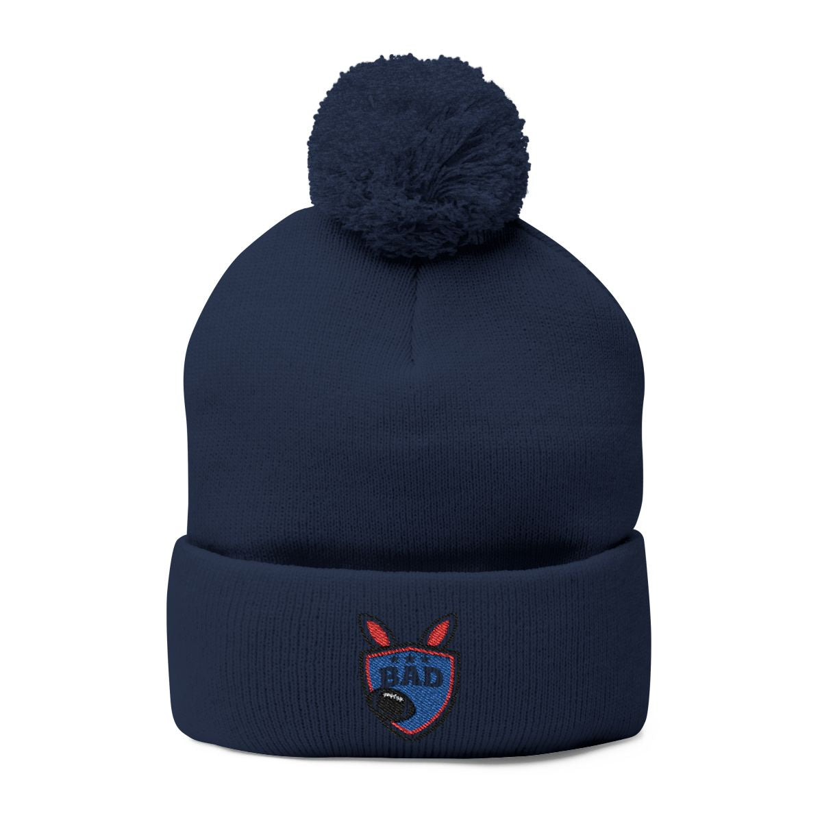 Navy Blue Bobble Hat with Embroidered BAD Logo Beanie