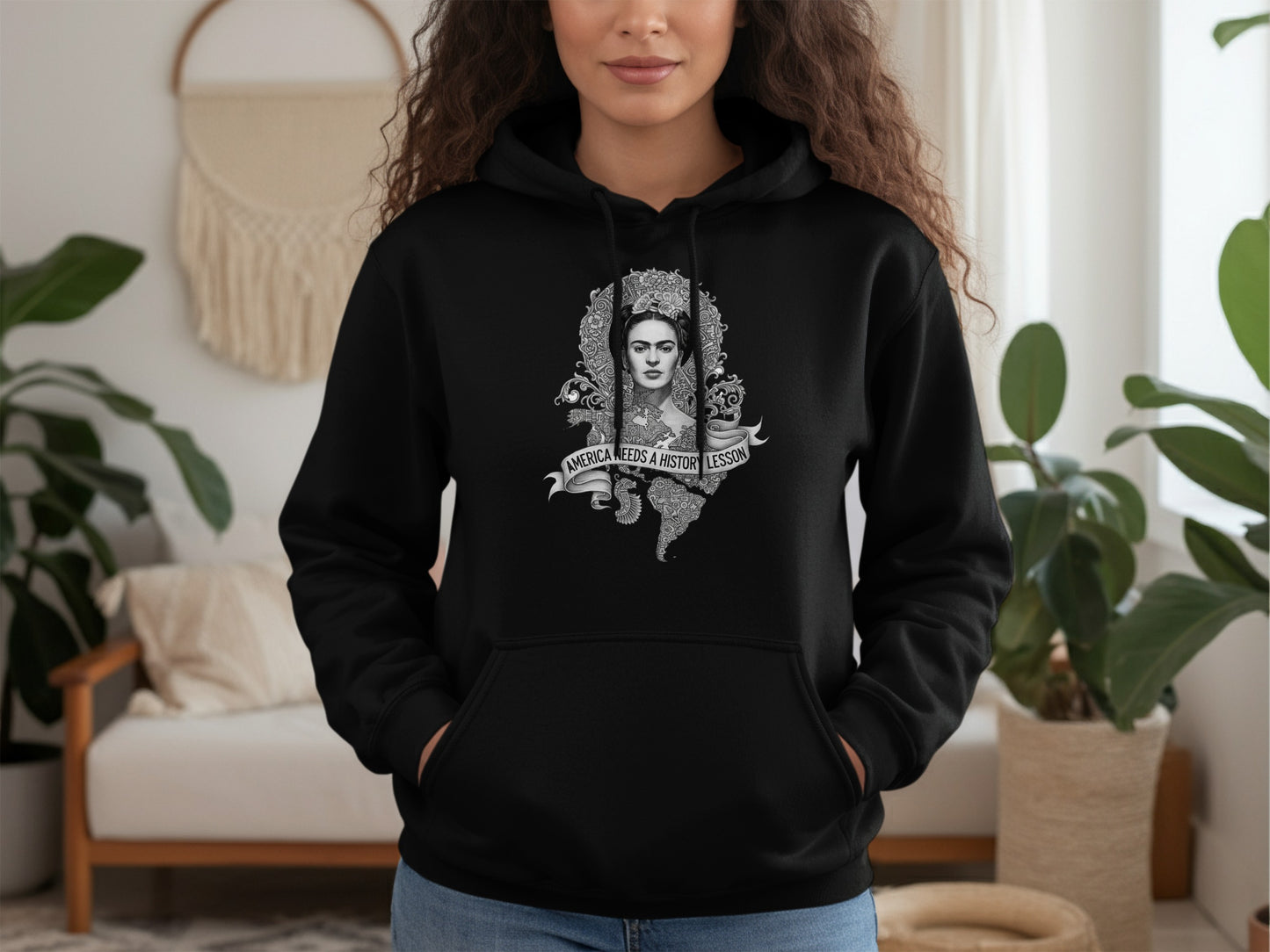 Frida Kahlo America Needs History Lesson Black Background Hoodies