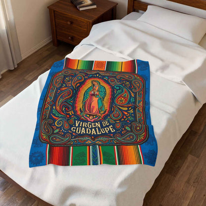 Vibrant Virgen de Guadalupe Blanket, Our Lady of Guadalupe Throw, Sacred Mexican Folk Art Decor, Colorful Aztec Serape Design, Unique