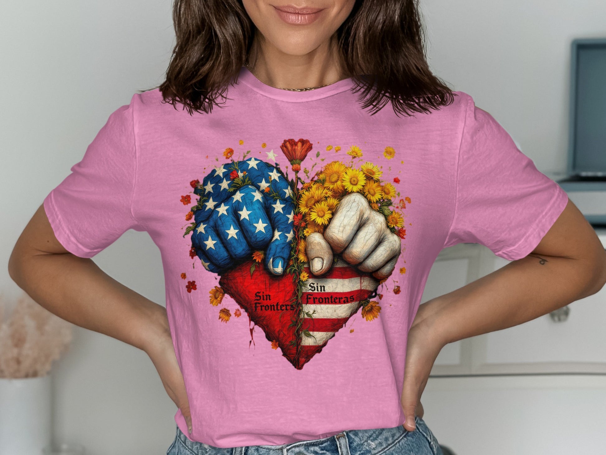Colorful Sin Fronteras Heart Design T-shirt product