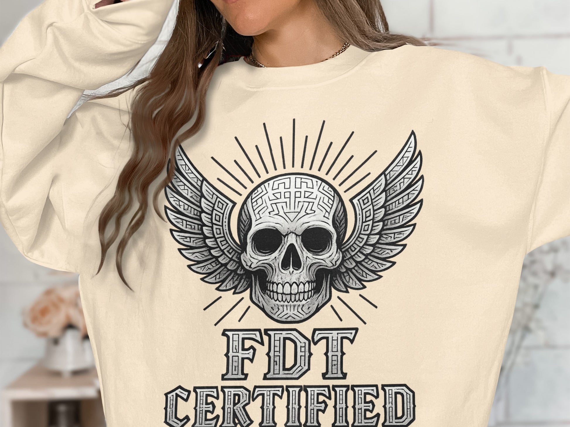FDT Certified Skull with Wings Graphic Sweatshirt