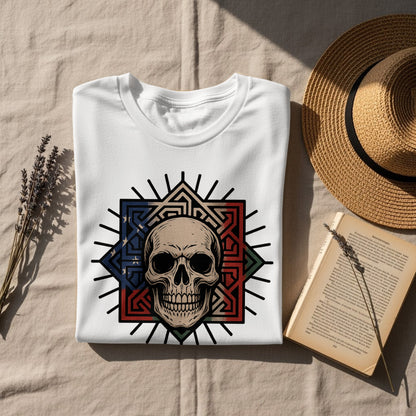 Intricate Geometric Skull Artwork Shirt For Casual Wear