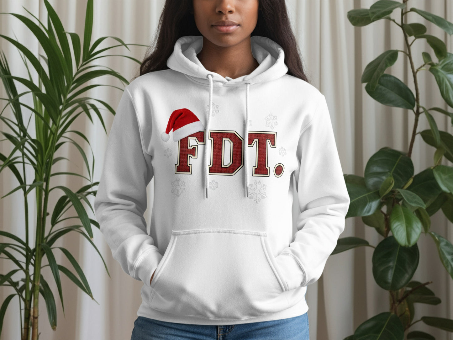 Cozy Holiday FDT Snowflake Santa Hat Hoodie