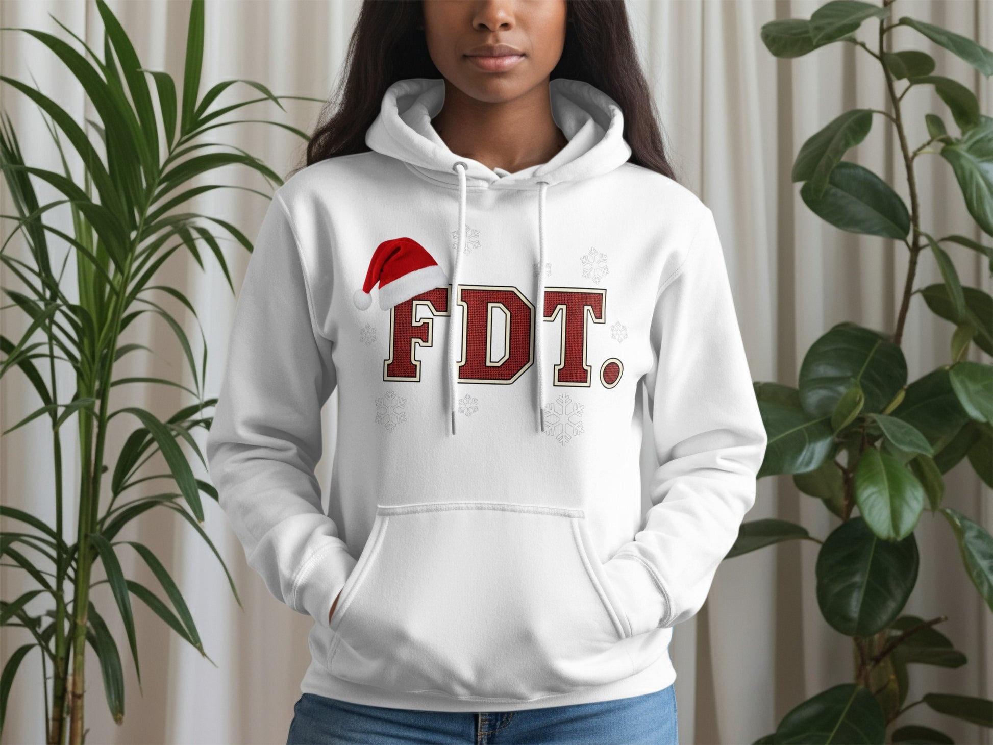 Cozy Holiday FDT Snowflake Santa Hat Hoodie
