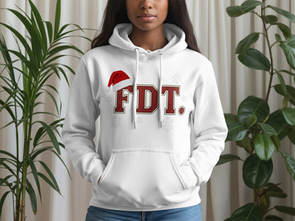 Cozy Holiday FDT Snowflake Santa Hat Hoodie