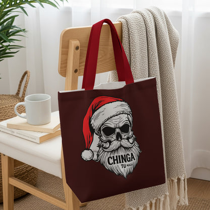 Santa Skull with Mustache Design Funny Holiday Tote Bags