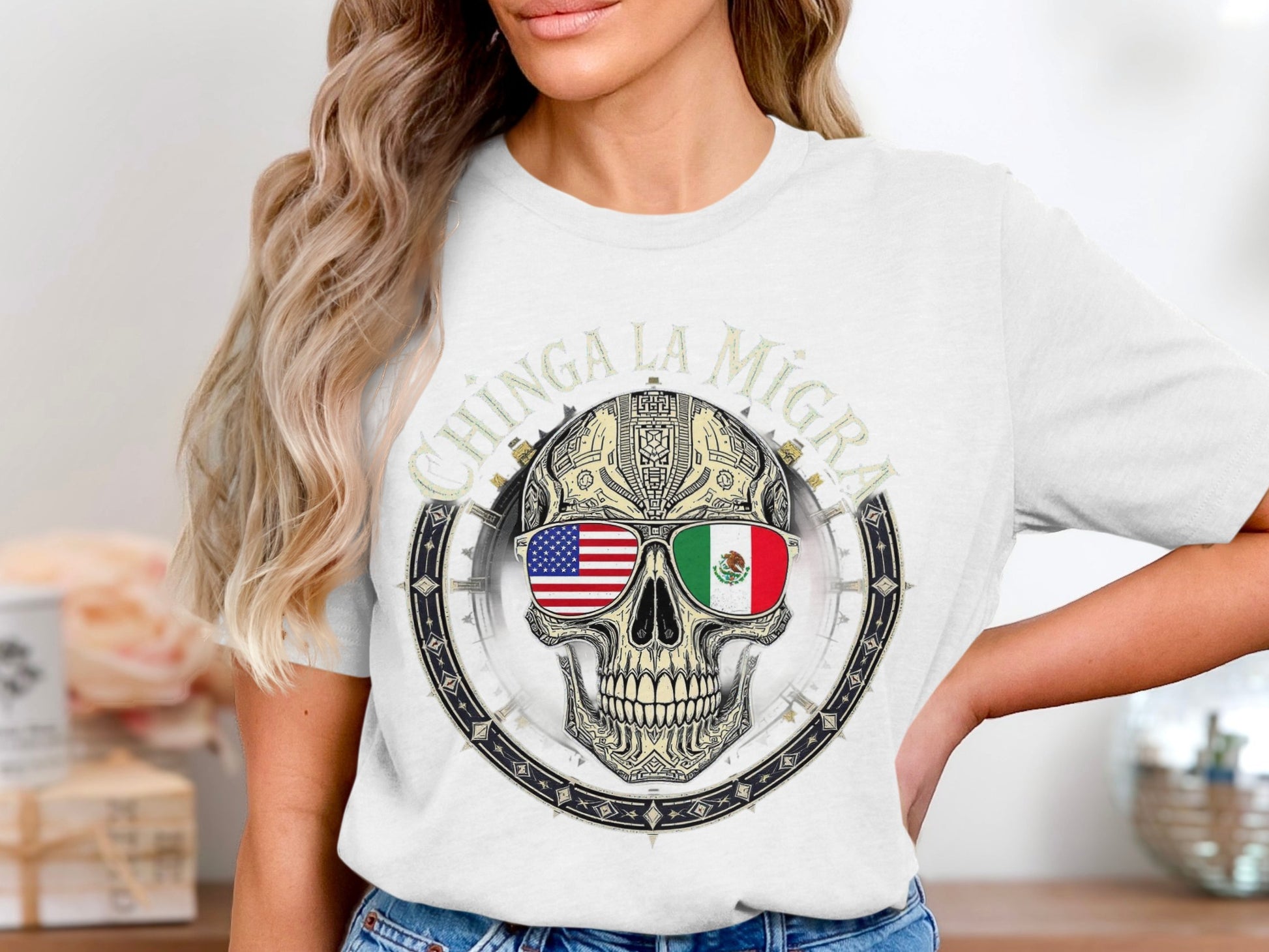 Chinga La Migra Skull Graphic T-shirt product type