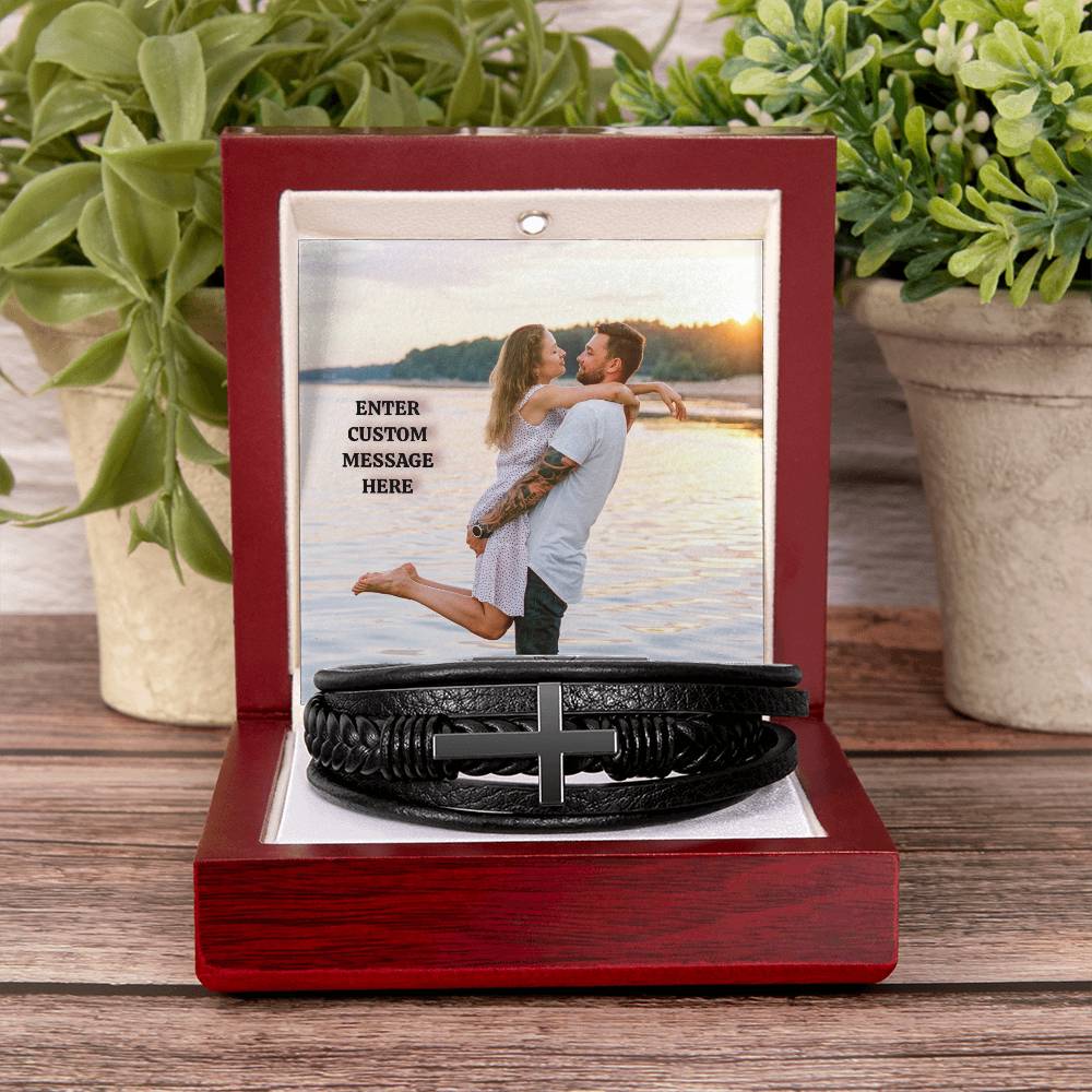 Men's Cross Bracelet Custom Personalized Image and Message with LED Light