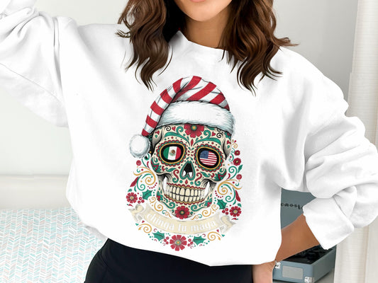 Festive Colorful Sugar Skull Christmas Sweatshirt