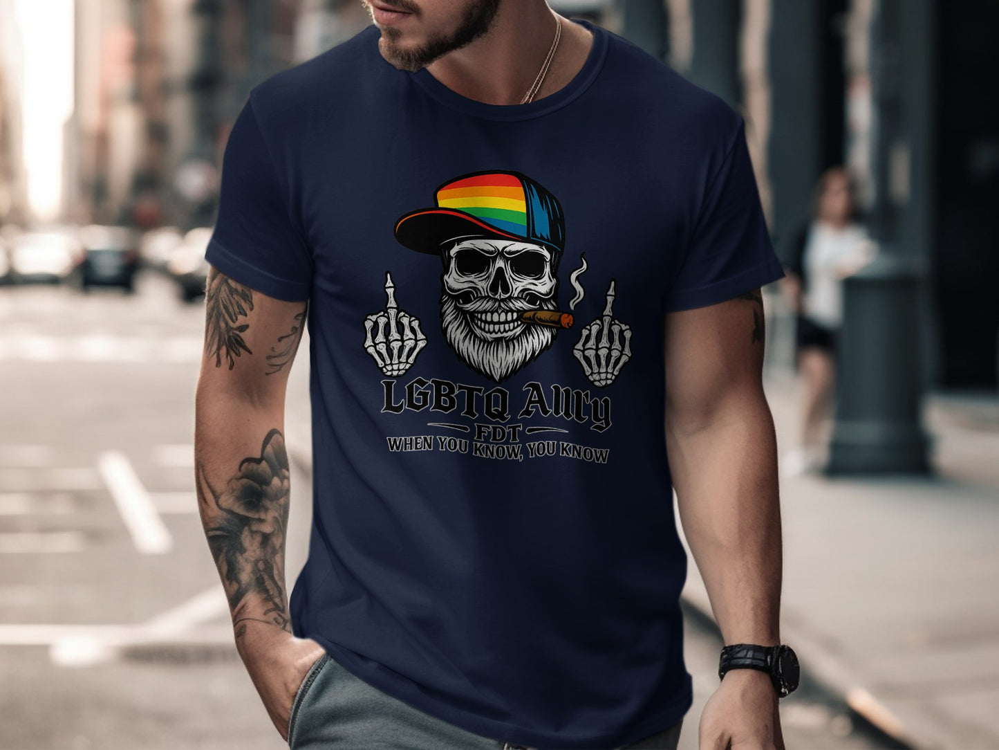 LGBTQ Ally Skull and Rainbow Hat Graphic Tee product