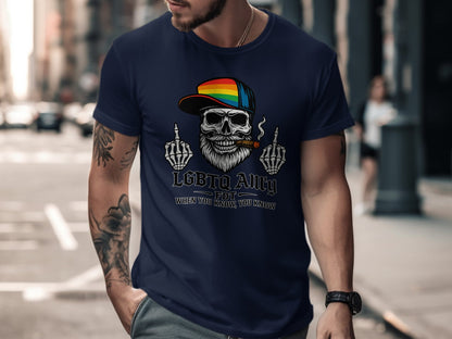 LGBTQ Ally Skull and Rainbow Hat Graphic Tee product
