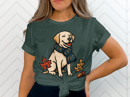 Adorable Dog with Autumn Leaves Graphic Tee