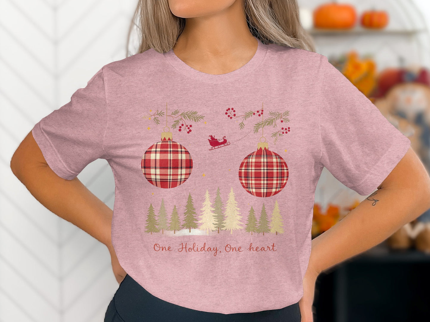 One Holiday One Heart Plaid Ornaments T-shirt