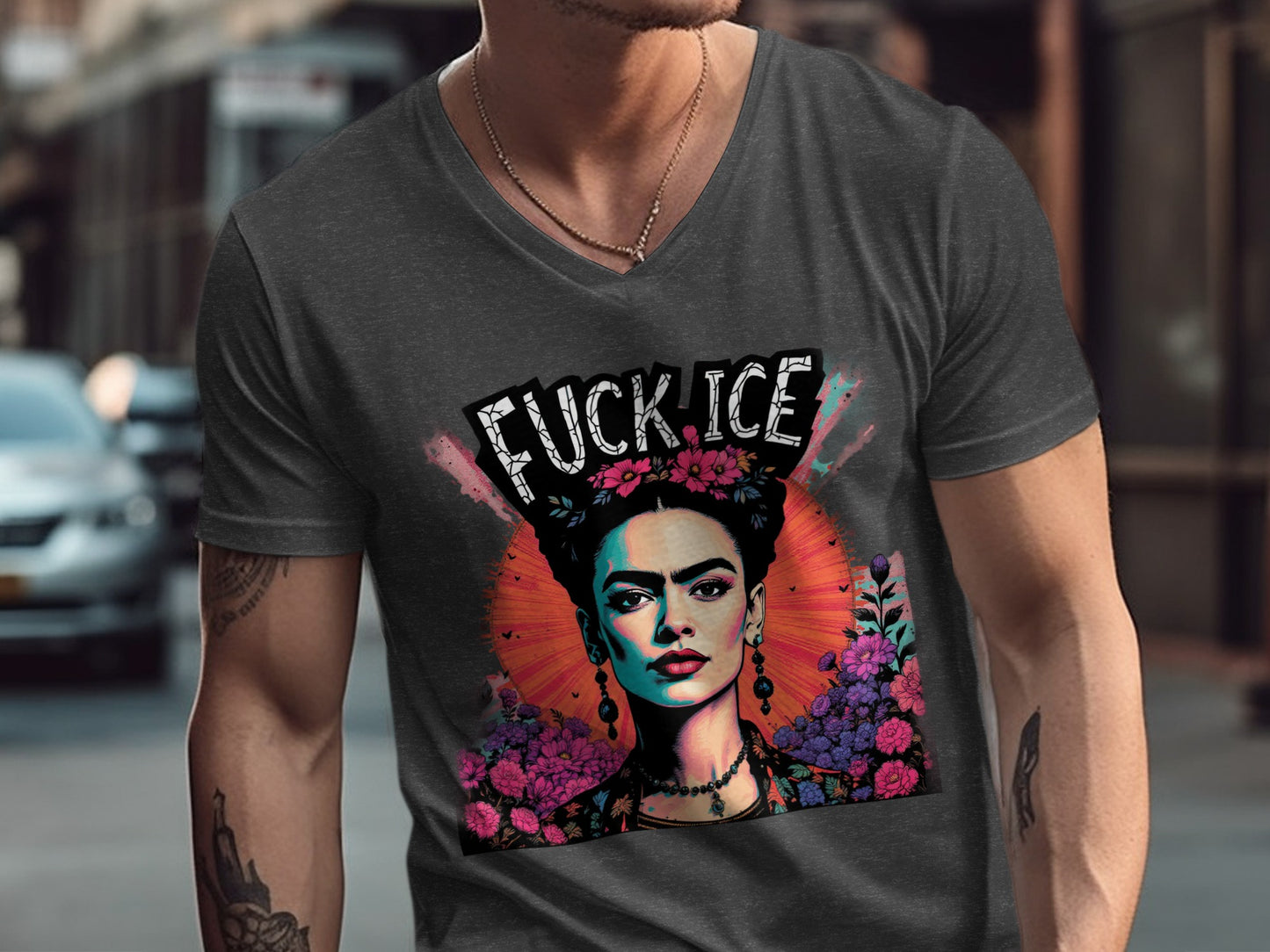 Bold Frida Kahlo Graphic Anti-ICE Statement Shirt