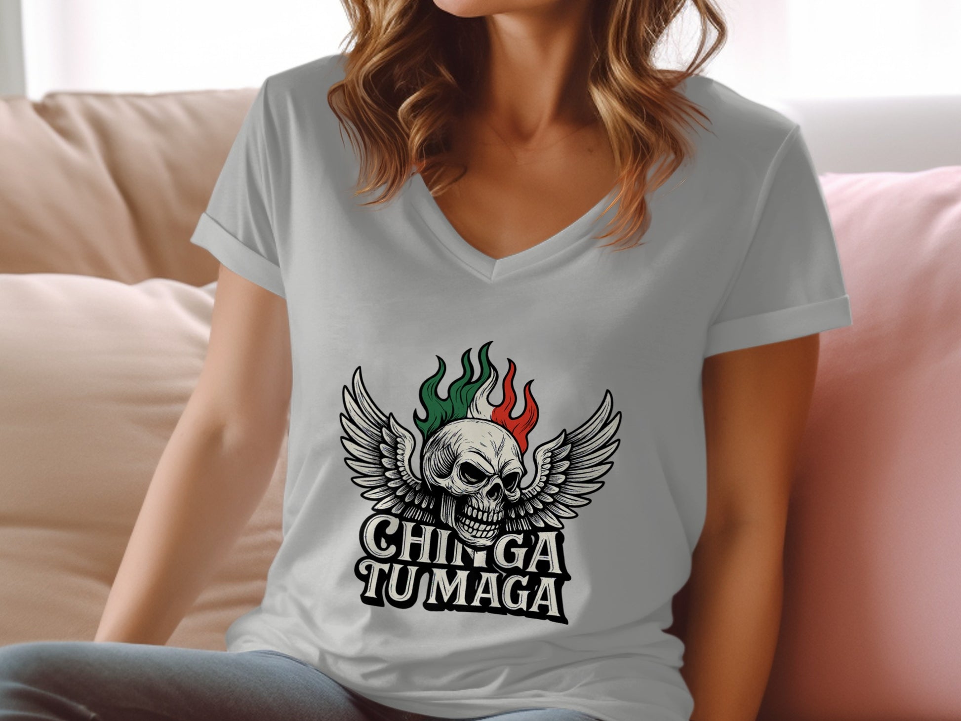 Chinga Tu Maga Skull with Wings Graphic Tee shirt product type