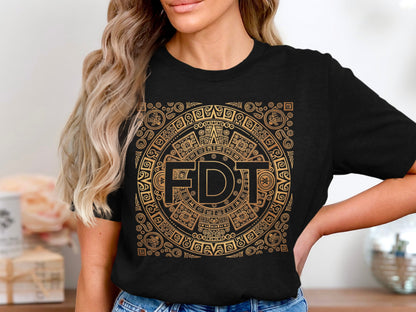 Aztec Calendar FDJ Gold Graphic Printed T-Shirt product