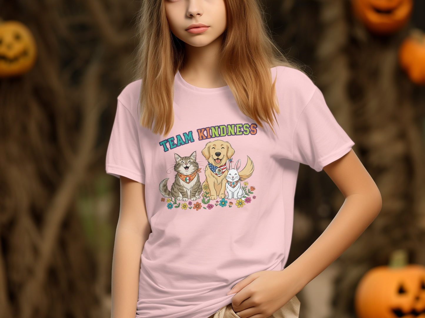 Team Kindness Cute Animals Printed T-Shirt