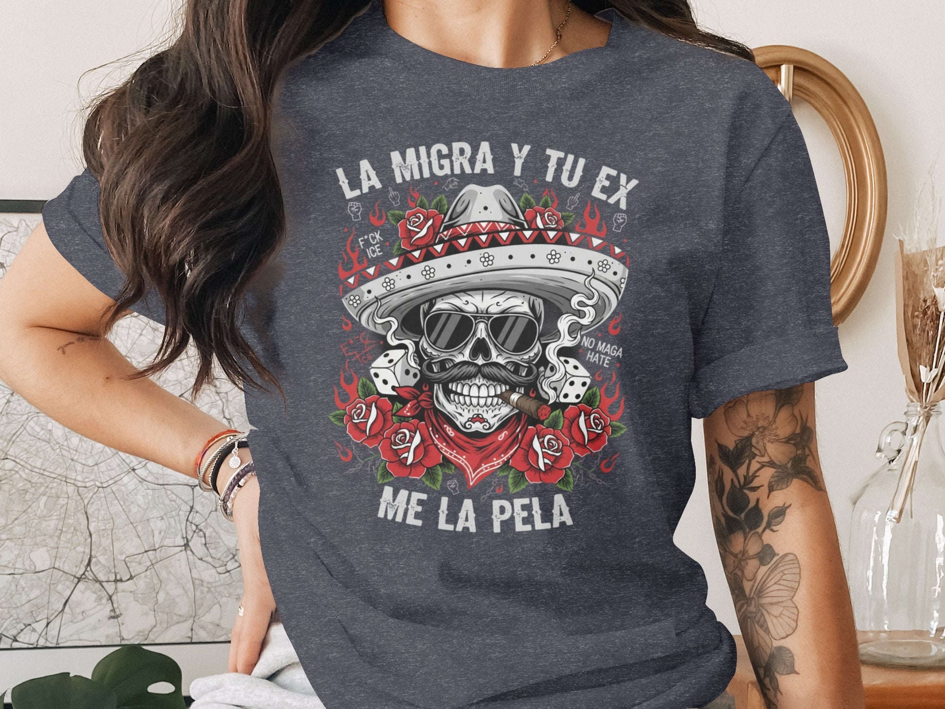 La Migra Y Tu Ex Me La Pela Graphic T-Shirt product type