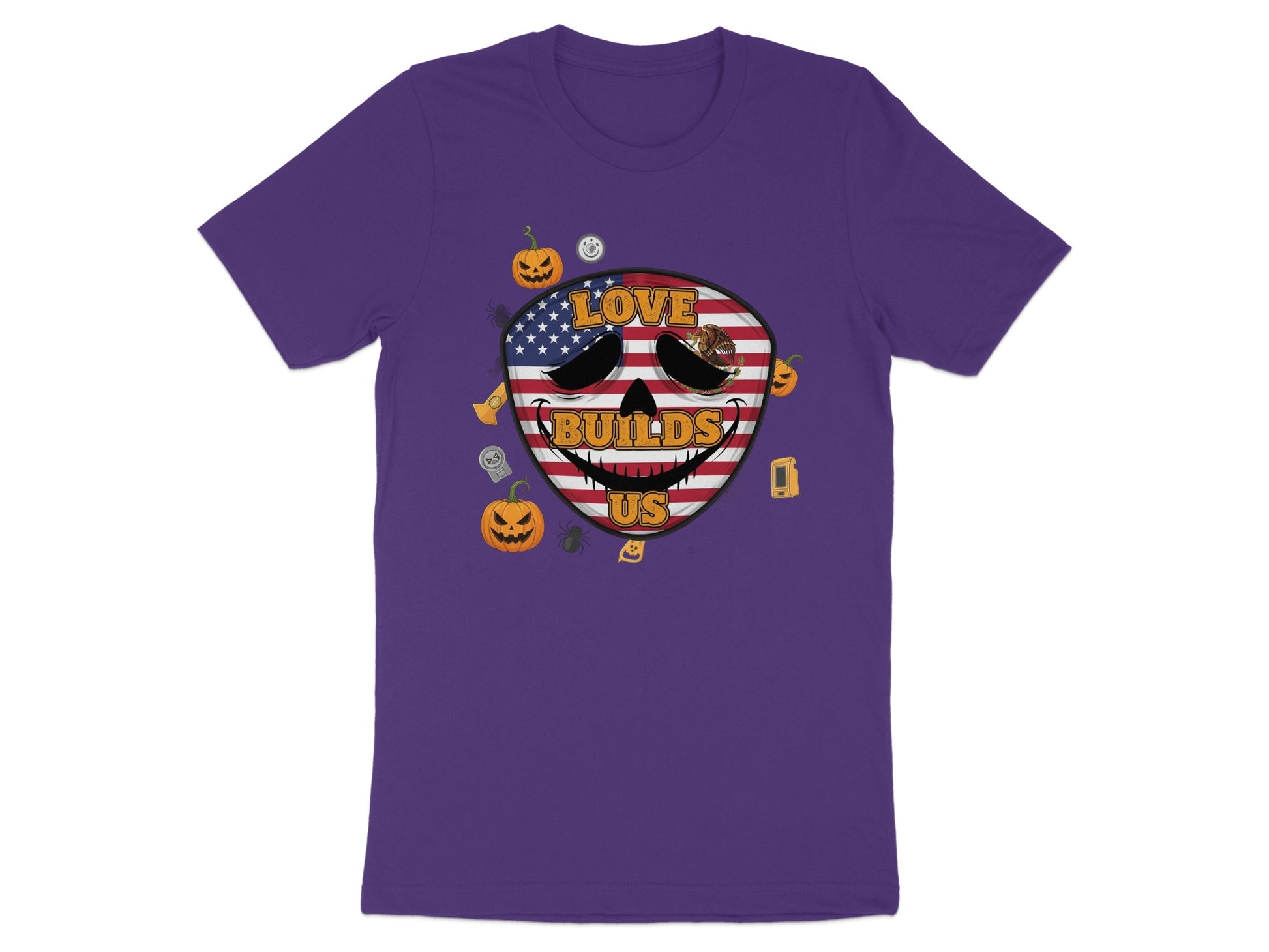 Love Builds Us American Flag Skull Graphic Shirt product
