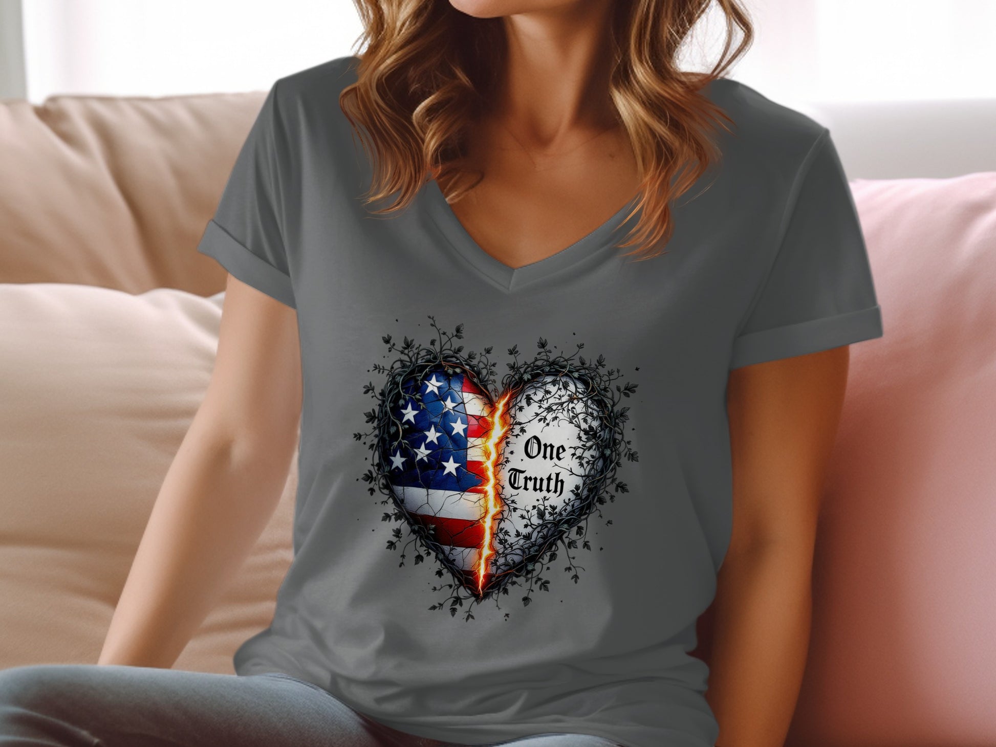 One Truth American Flag Heart Women's Shirt Product