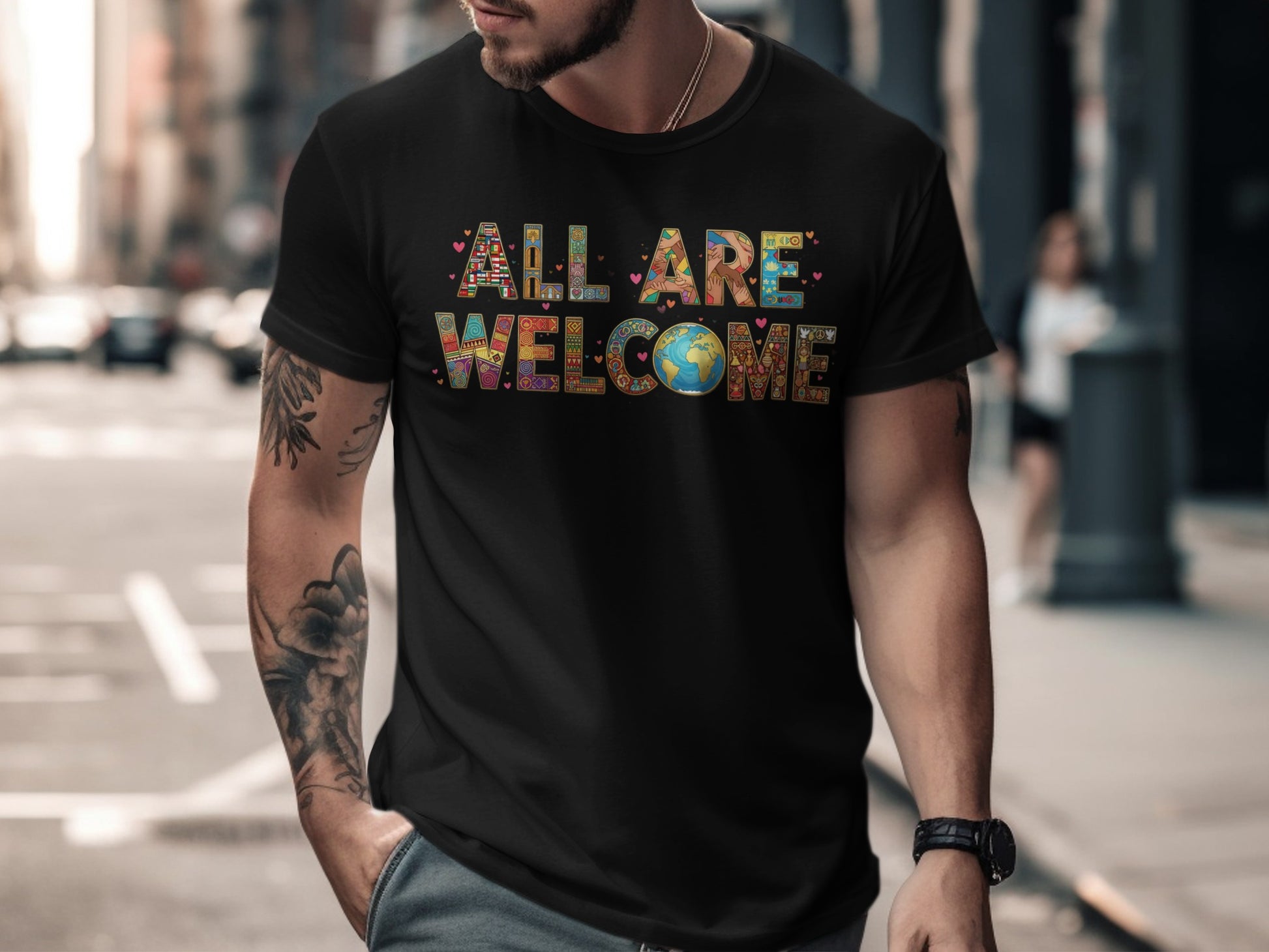 All Are Welcome Colorful Graphic T-shirt Product
