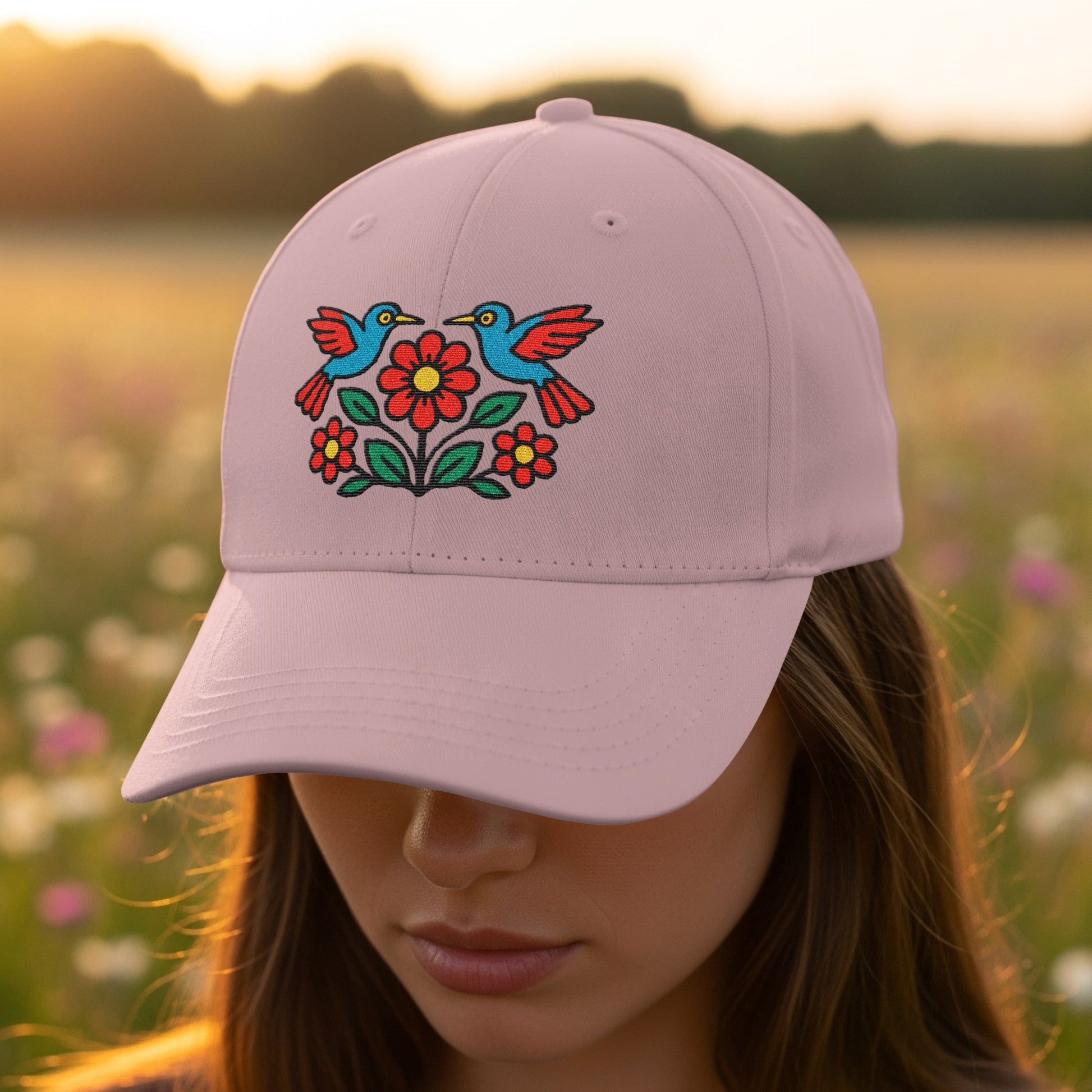 Colorful Embroidered Bird and Flower Design Hat product