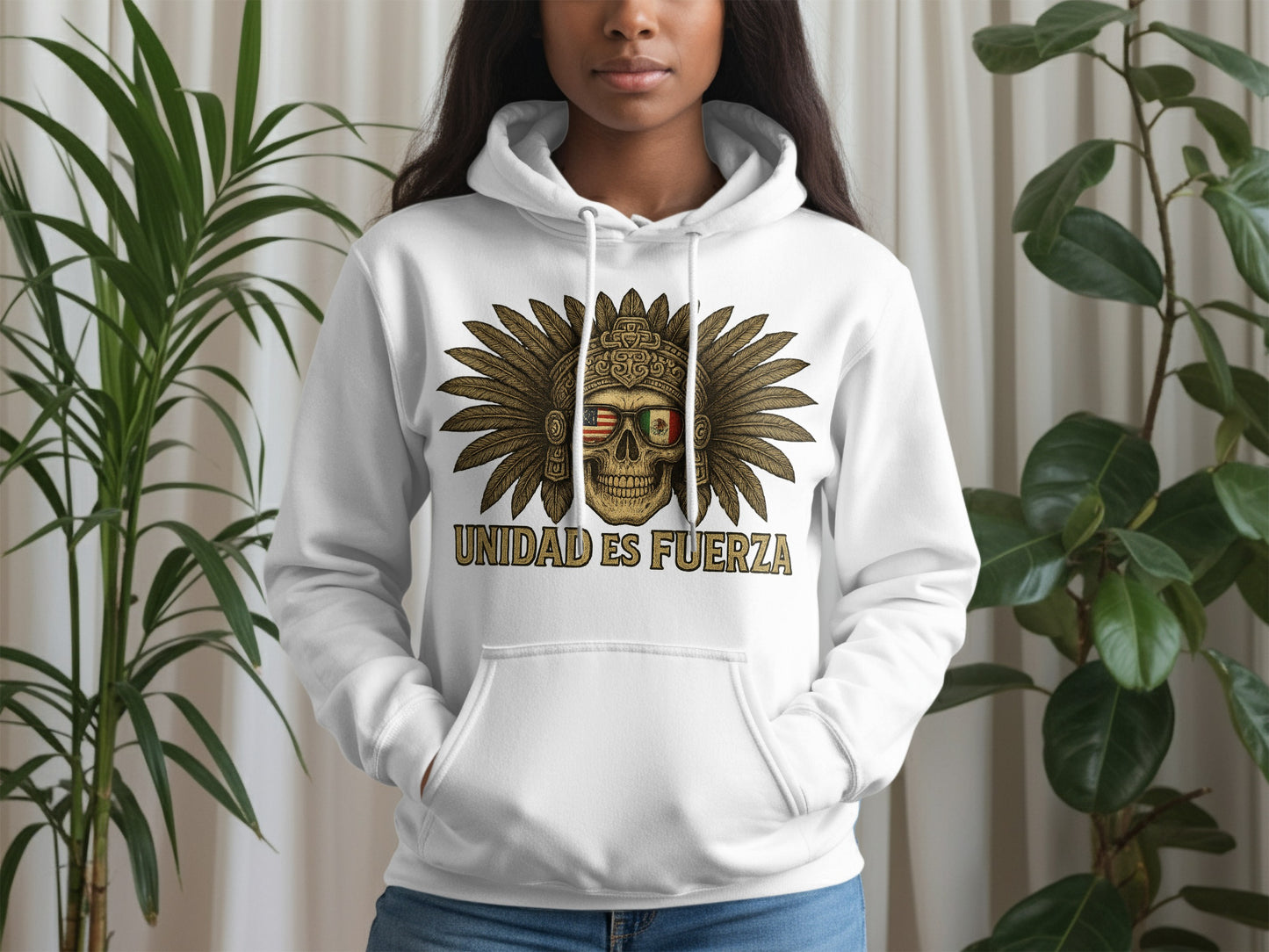 Unique Unidad Es Fuerza Skull Themed Hoodie