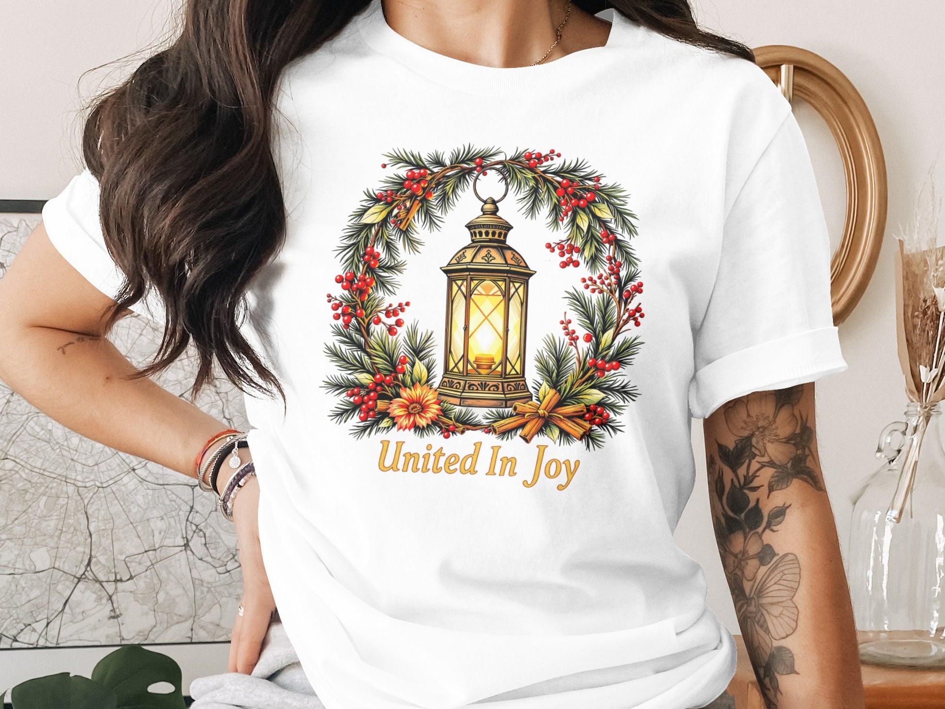 United In Joy Lantern Wreath Holiday T-Shirt