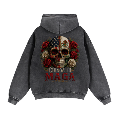 Vintage Hoodie Top Quality Chinga Tu Maga Zip-Through Boxy Fleece Hoodie