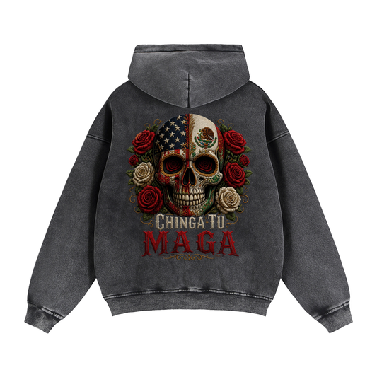 Vintage Hoodie Top Quality Chinga Tu Maga Zip-Through Boxy Fleece Hoodie