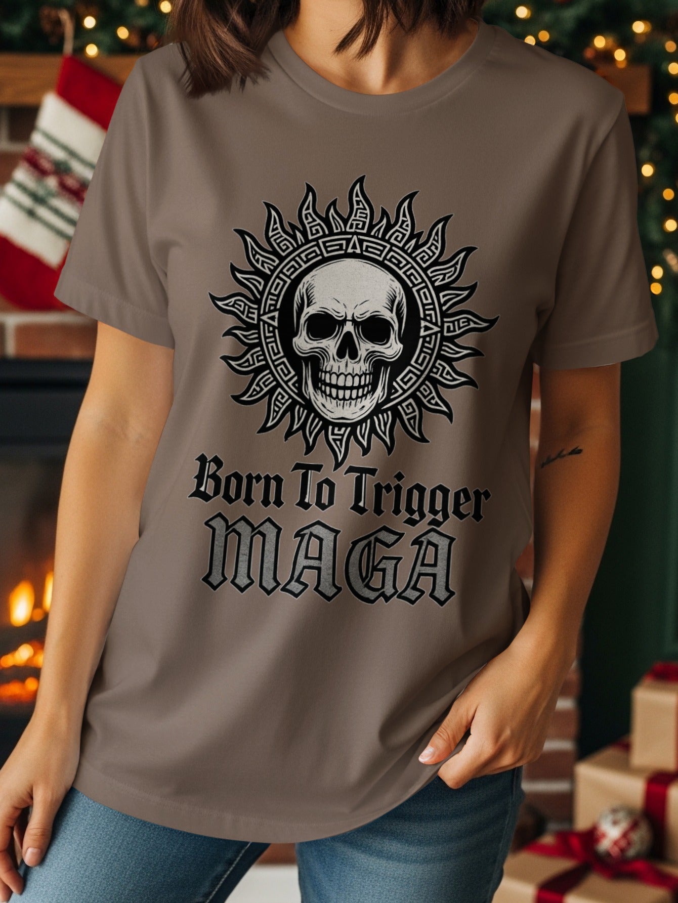 Born To Trigger MAGA Skull Design Shirt