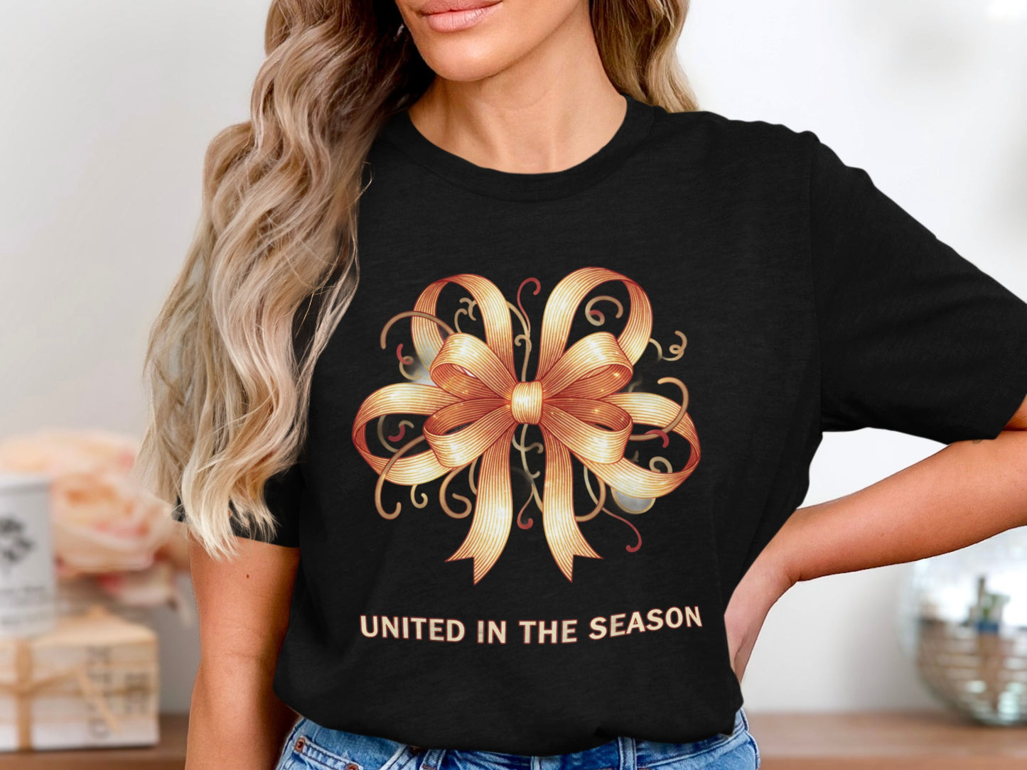 United in the Season Ribbon Design on Black Shirt