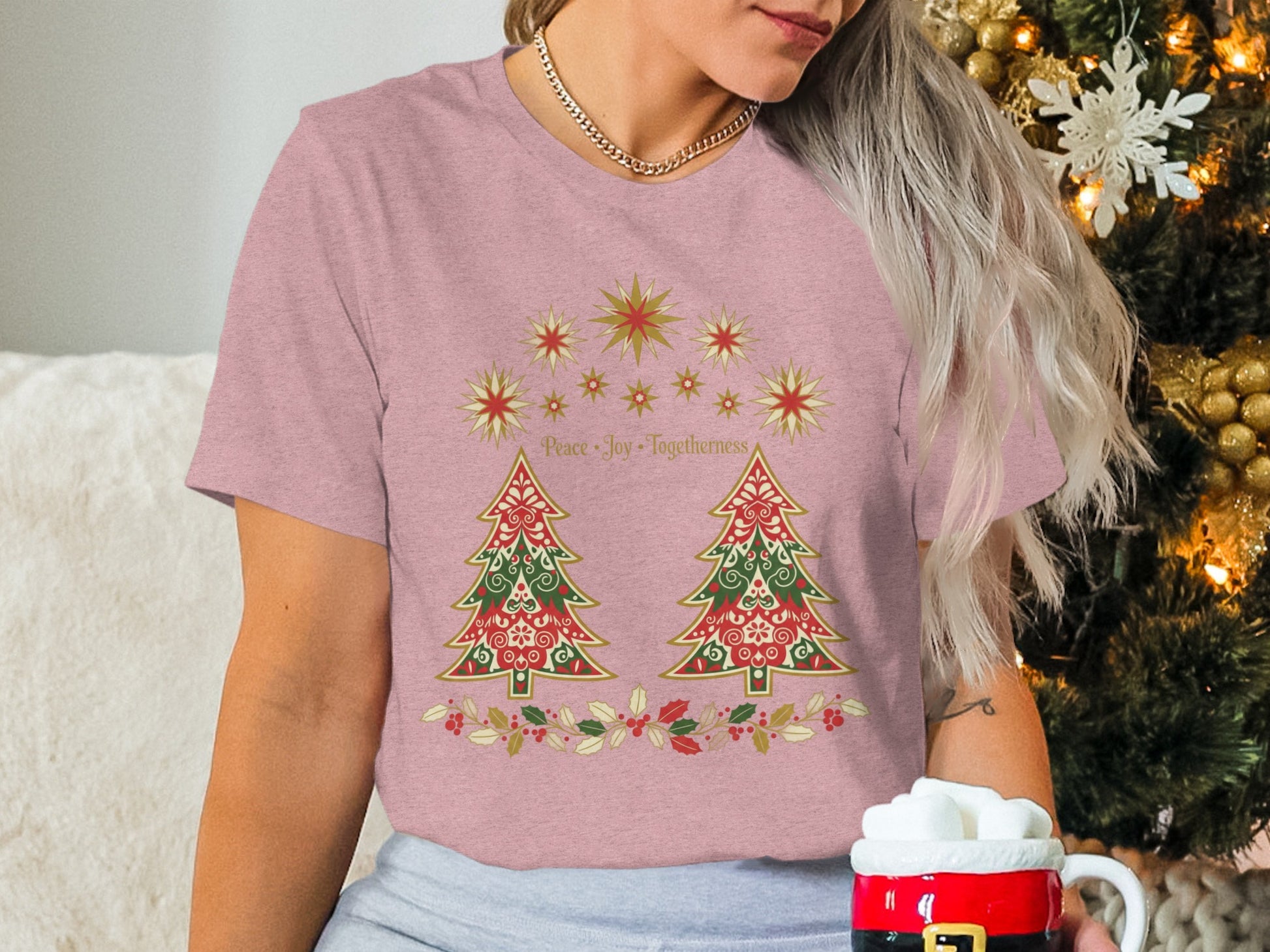 Festive Christmas Peace Joy Togetherness Graphic Tee