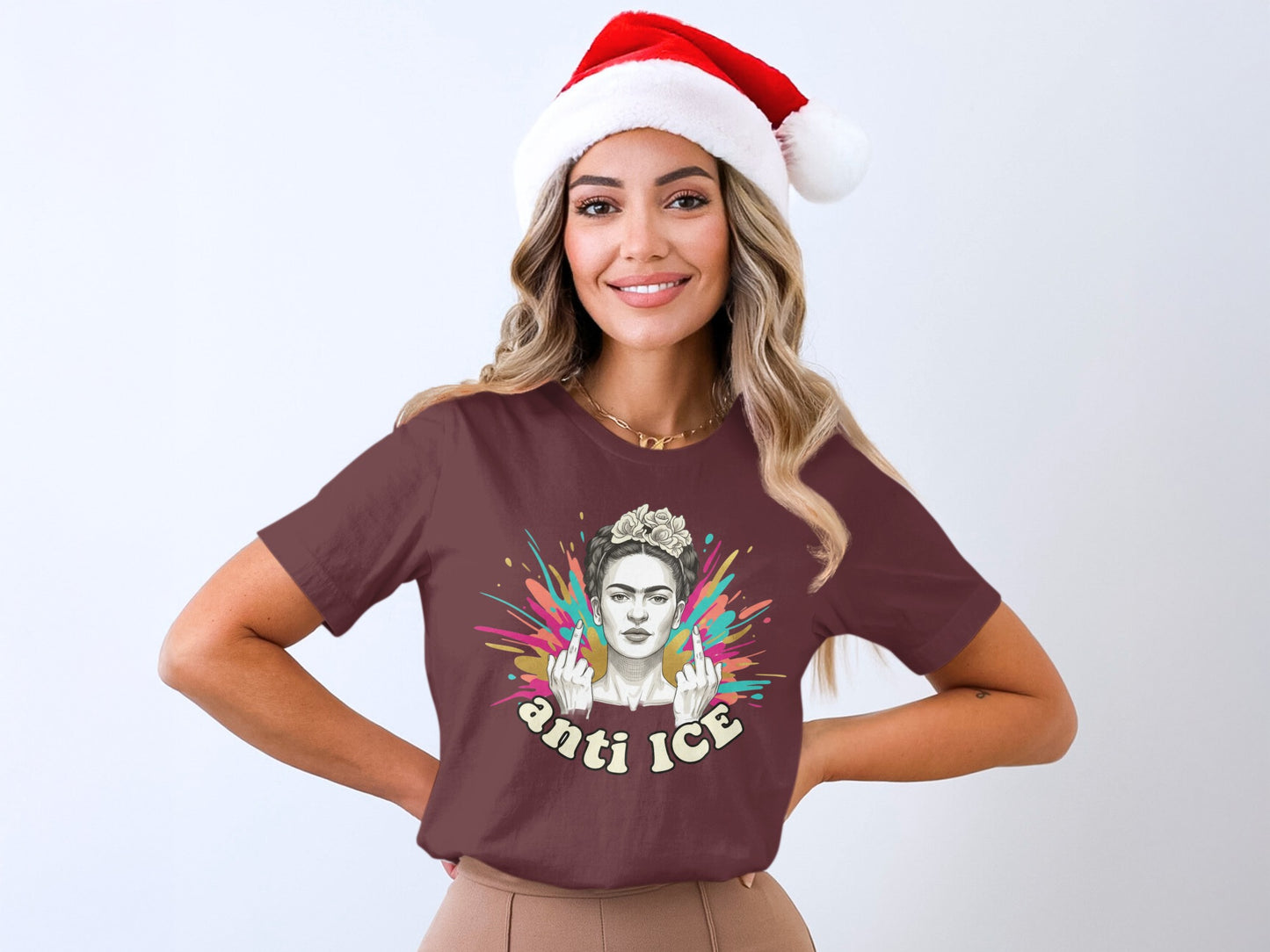 Anti ICE Christmas Santa Hat T-Shirt