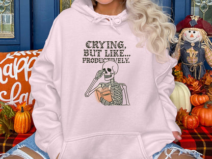 Crying But Like Productively Skeleton Hoodie product