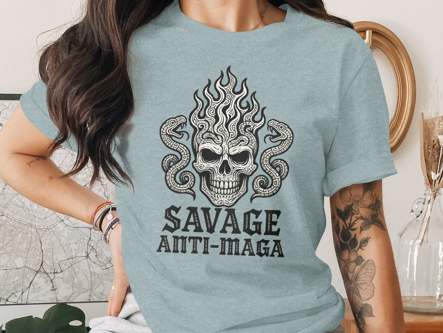 Savage Anti-Maga Skull Snake Design T-Shirt