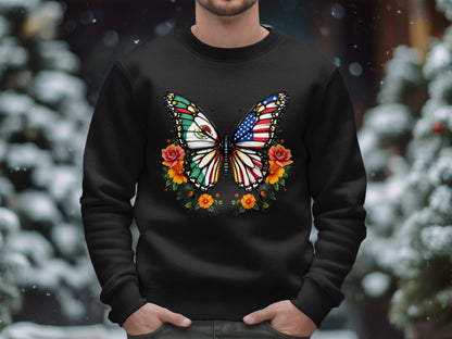 Butterfly Flag and Flowers Graphic Sweatshirt Product