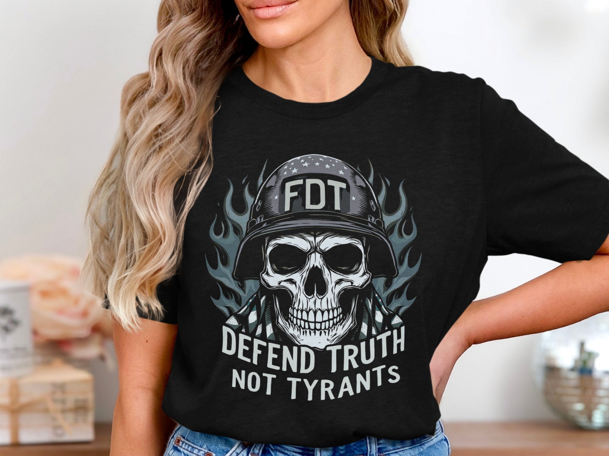 FDT Defend Truth Not Tyrants Skull Helmet Shirt