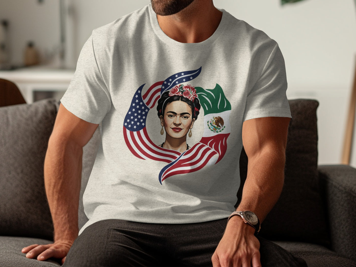 Frida Kahlo USA Mexico Flag Design on T-Shirt product