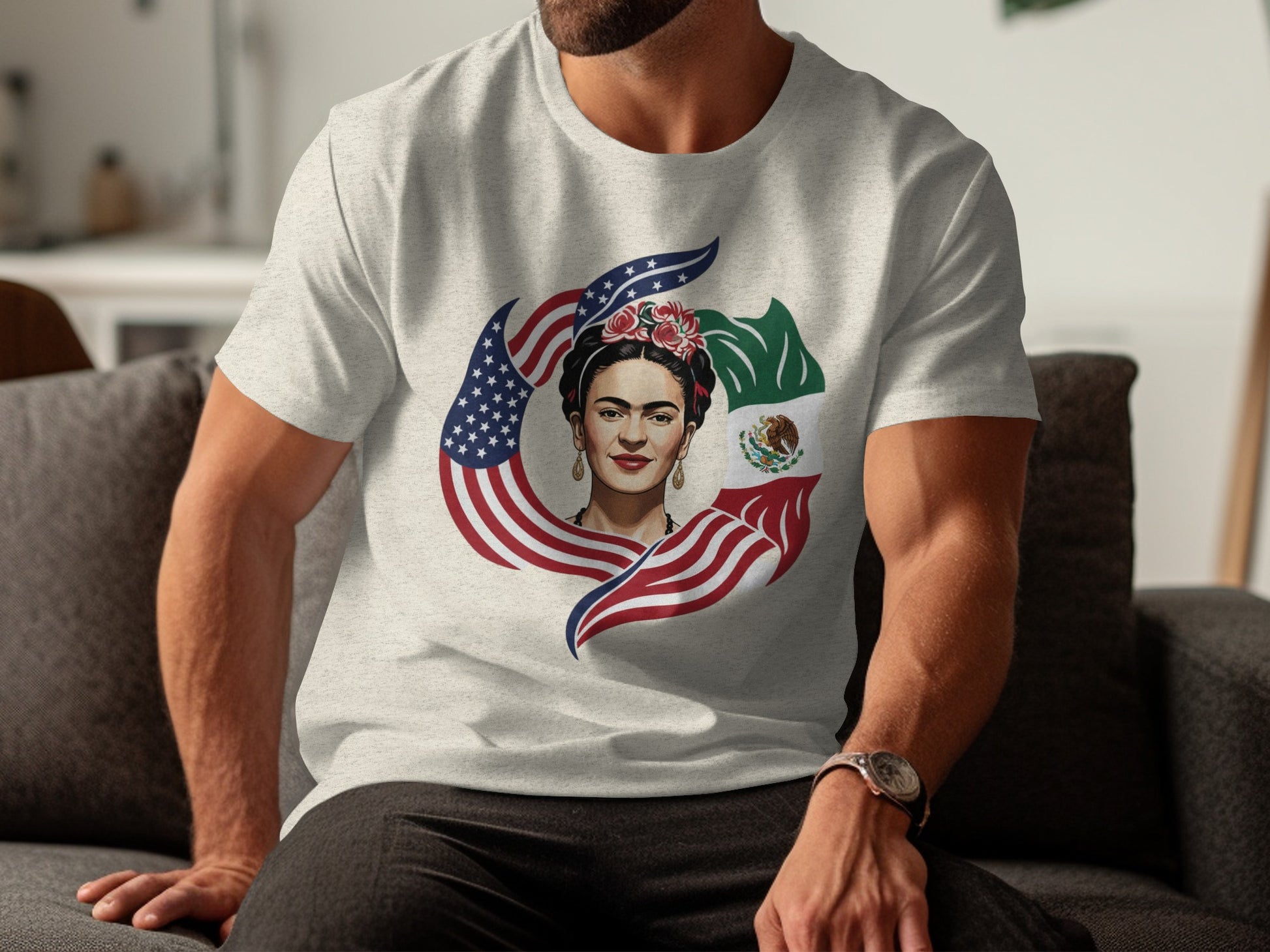 Frida Kahlo USA Mexico Flag Design on T-Shirt product