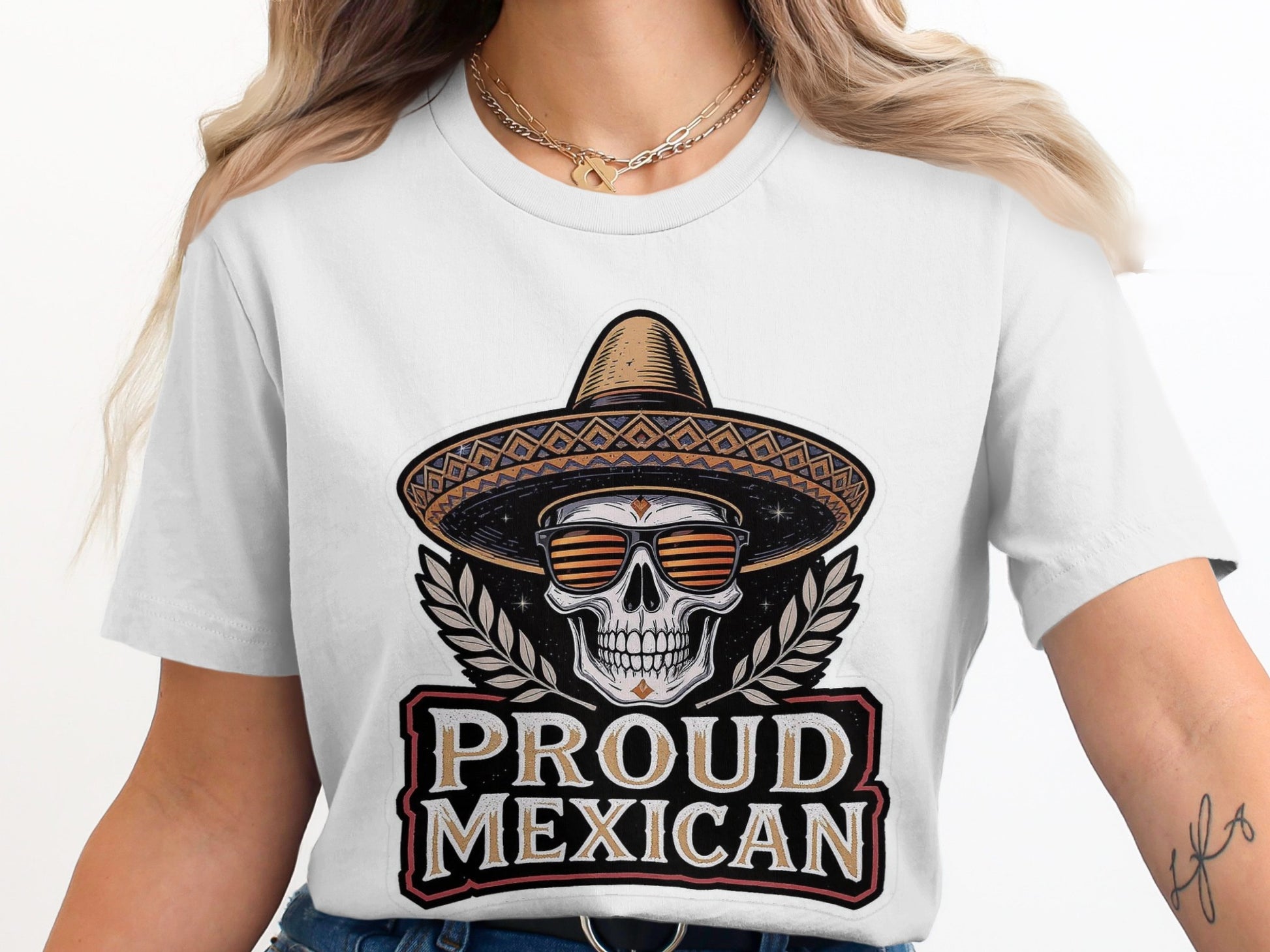 Proud Mexican Skeleton with Hat Graphic Tee Shirt product type