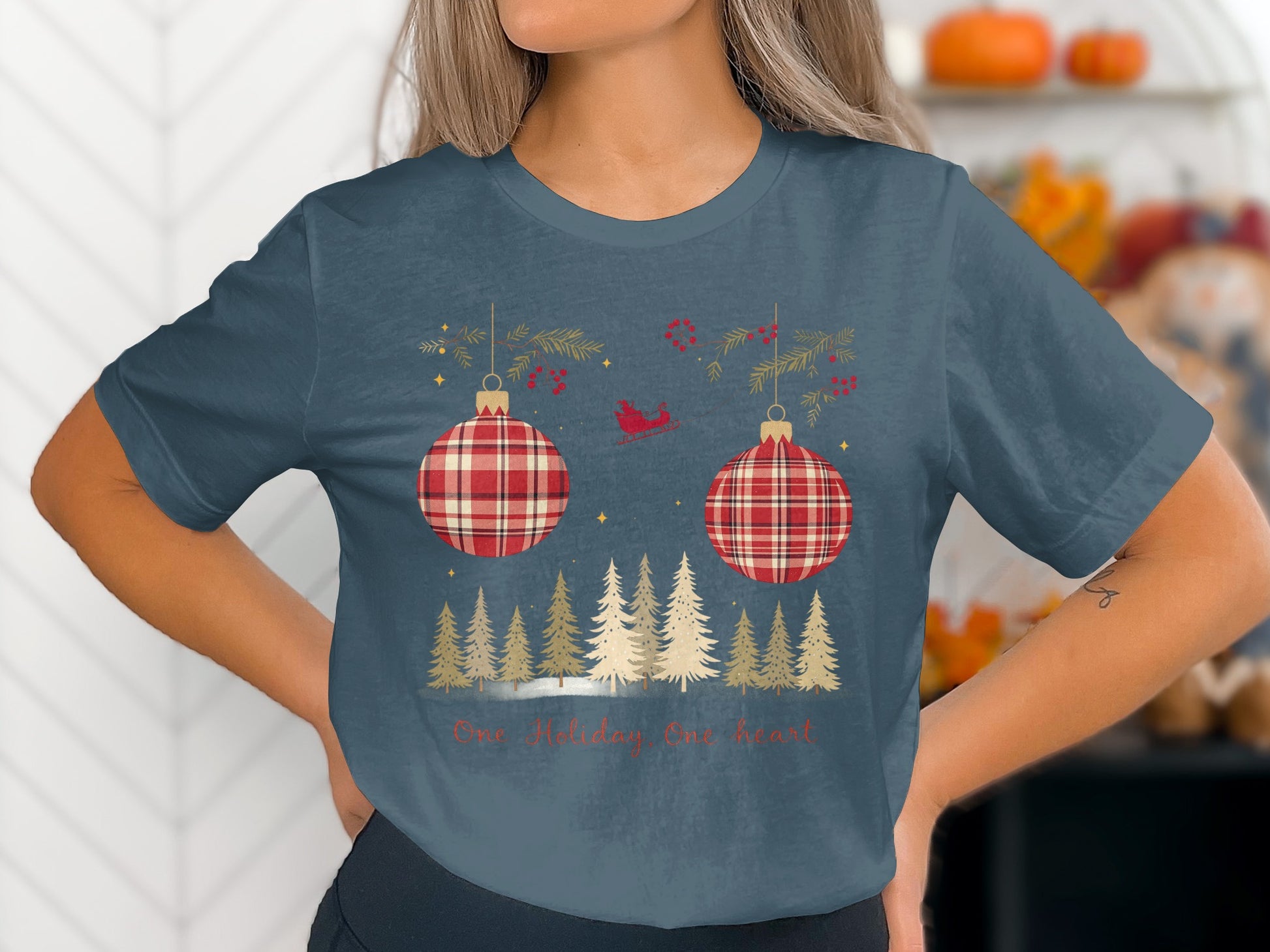 One Holiday One Heart Plaid Ornament Shirt