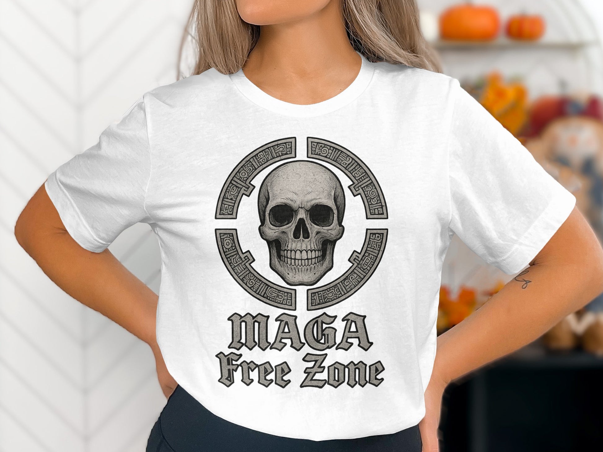 Skull Design Graphic Tee with Bold Statement