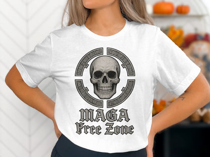 Skull Design Graphic Tee with Bold Statement