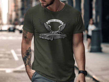 Love Heals Classic Car With Wings Design T-Shirt