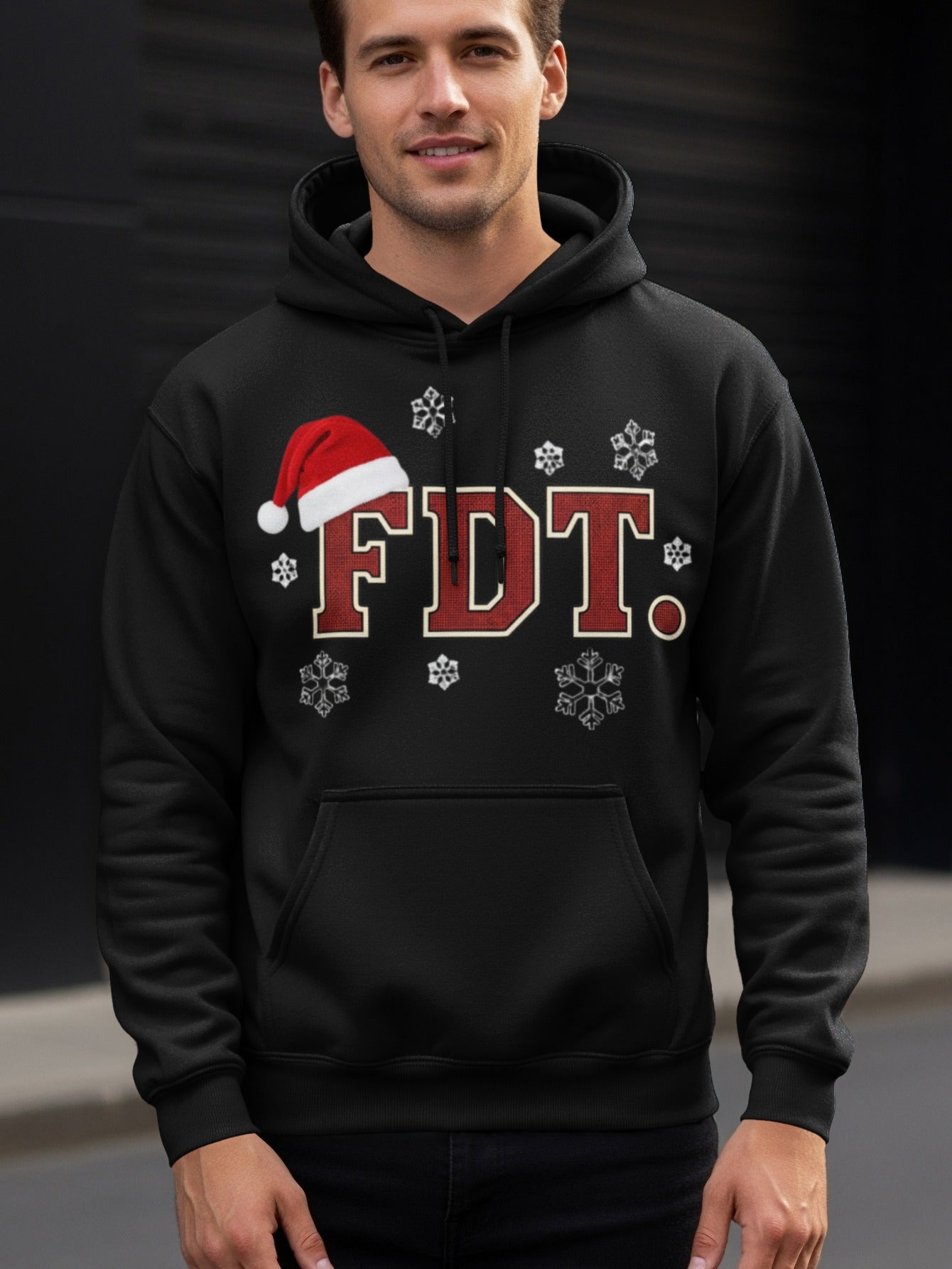 FDT with Santa Hat and Snowflakes Design Hoodie