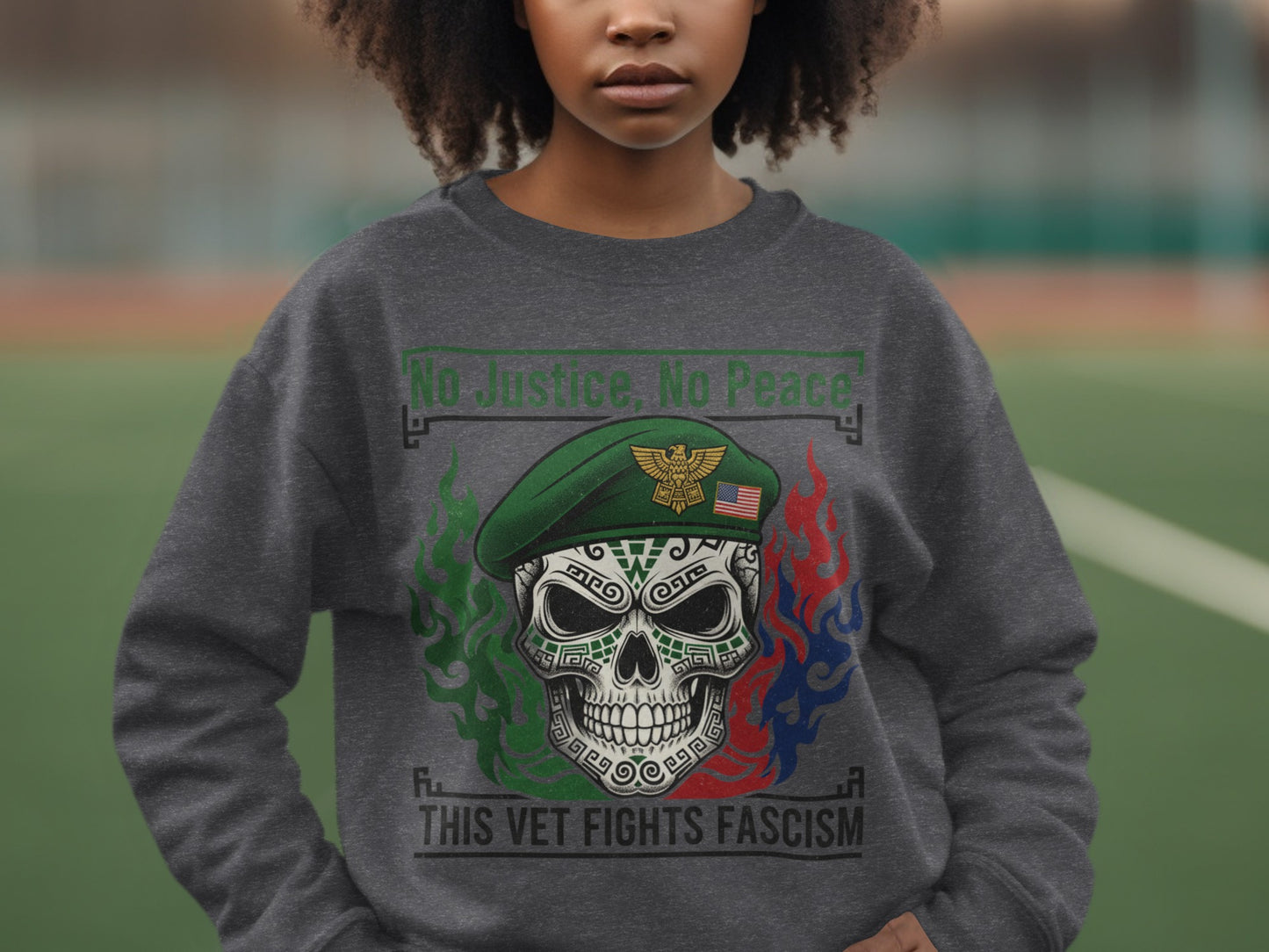 No Justice No Peace Skull Graphic Statement Sweatshirt