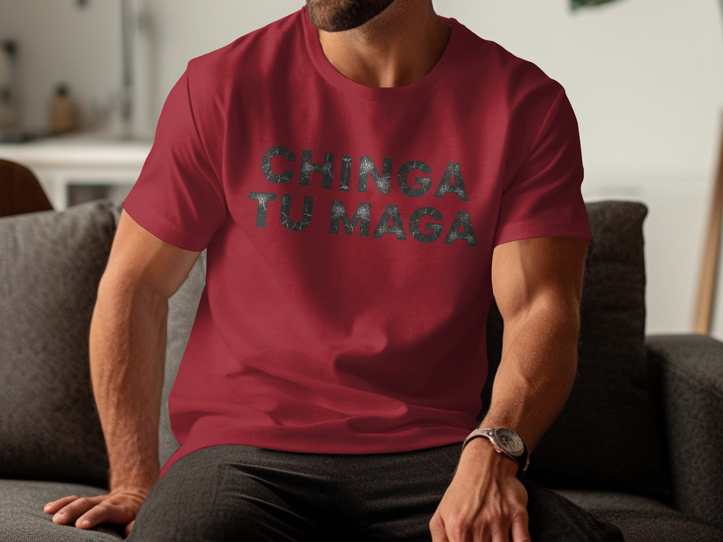 Bold Red Chinga Tu Maga Statement T-Shirt