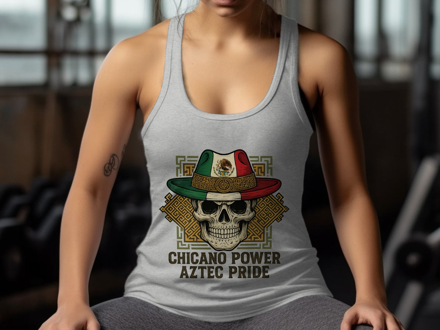 Chicano Power Aztec Pride Skull Design Tank Top